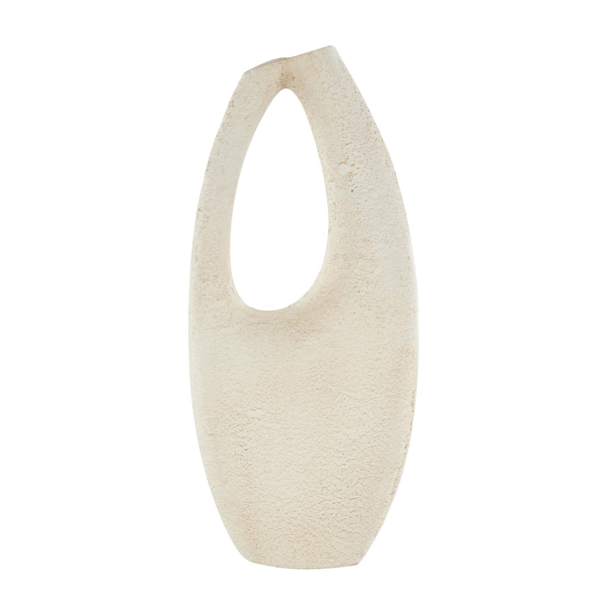 17.5" Cream Paper Mache Abstract Curved Cutout Vase with Brown Distressed Texturing
